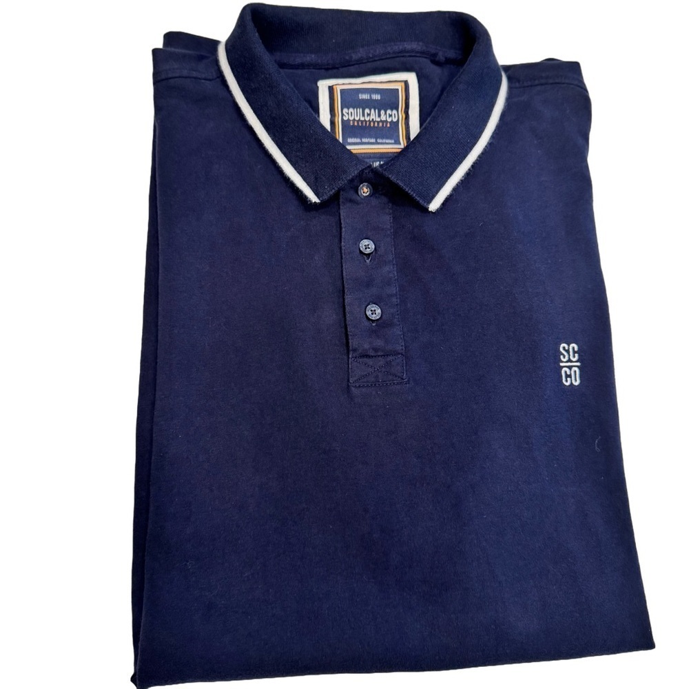 Soulcal & Co Men’s Navy Blue Polo Short W/ White Trim Sz 3XL Excellent!